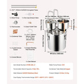 Alcohol Still, 5 Gal / 19 L Stainless Steel Water Alcohol Distiller with Copper Coil for Fast Cooling, Dual Condenser Distiller Kit with Secondary Distillation, for Wine Whisky Brandy, Silver
